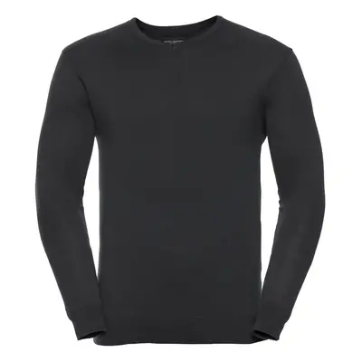 (S, Black) Russell Collection Mens V-Neck Knitted Pullover Sweatshirt