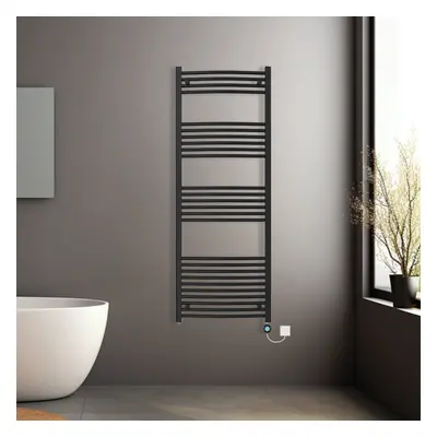 (Black, 1600x600mm) Pre-filled Electric Curved Heated Towel Rail Radiator Thermostatic