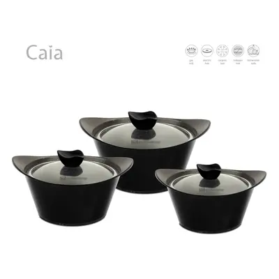 (Black) SQ Professional Caia 3pc Die-Cast Stockpot Set