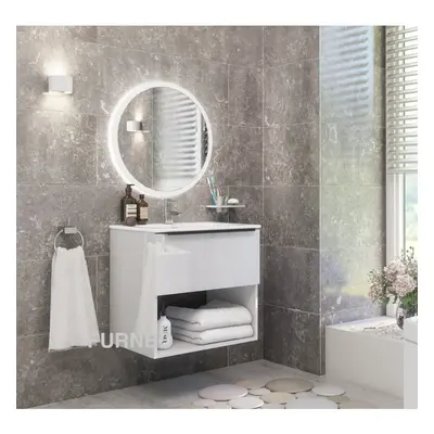 (3-Drawer 120cm, Gold) Furneo Bathroom Vanity Unit Floating Storage Basin Gloss White 60/80/120c