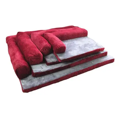 (Red, XL) Corduroy Bolster Pet Dog Sofa Bed Puppy Fleece Mat