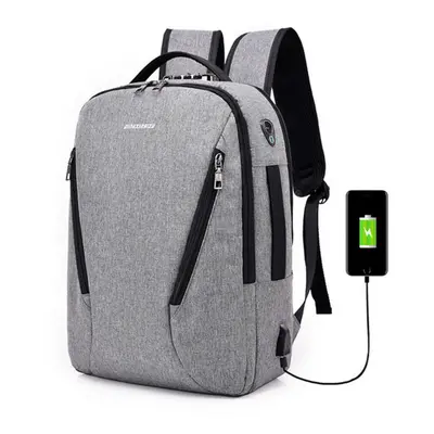 (Grey) 17L Anti-theft Men Women Laptop Notebook Backpack USB Charging Port Lock Travel School Ba