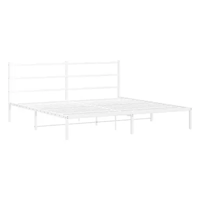 vidaXL Metal Bed Frame with Headboard Mattress Foundation White 183x213 cm