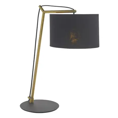 Brass Plated Angular Table Lamp Light - Black Base & Cotton Shade - Desk Light