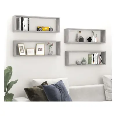 vidaXL 4x Wall Cube Shelf Concrete Grey Engineered Wood Hanging Floating Shelf