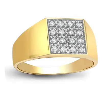 (Z) Jewelco London Men's Solid 9ct Yellow Gold Pave Set Round H I2 0.25ct Diamond Square Cluster