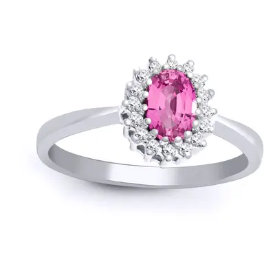 (U) Jewelco London 9ct White Gold H I2 0.12ct Diamond and Oval Pink 0.68ct Sapphire Classic Roya