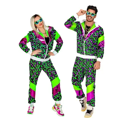 (M) Adult neon leopard print tracksuit costume