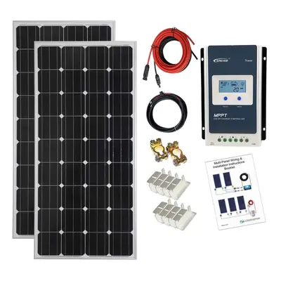 (2 x 150w = 300w Mono MPPT Kit 12V) Lowenergie Mono Solar Panel Battery Charging Kit with Charge