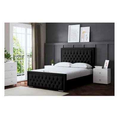 (Small Single, Black) Allegra Upholstered Bed with Ottoman