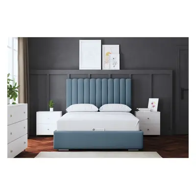 (Super King, Blue) Evangeline Panel Upholstered Bed