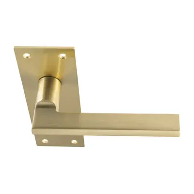 PAIR Straight Bar Handle on Slim Lock Backplate x 50mm Satin Brass