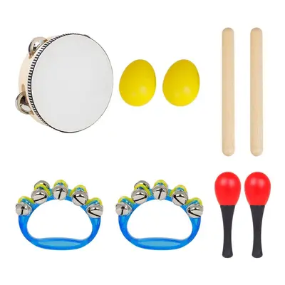 Orff Musical Instrument Set with Tambourine Sand Egg Hammer Rhythm Stick Hand Bell