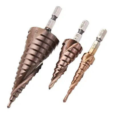 3Pcs 3-12/4-20/4-32mm M35 Cobalt Step Drill Bit 1/4 Inch Hex Shank HSS-Co Step Drill Bit