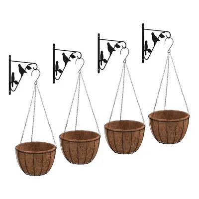 (40 x cm) vidaXL Hanging Basket Brackets Plant Hanger with Planters pcs Black Steel