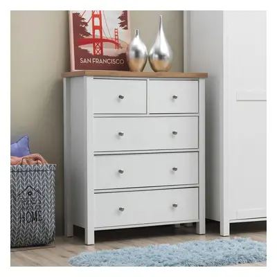 Astbury 3+2 Drawer Bedroom Cabinet Chest of Drawers White and Oak