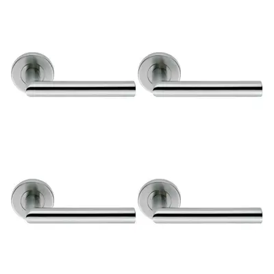 4x PAIR Mitred Round Bar Handle Ringed Design Conceled Fix Satin Steel