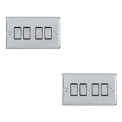 2 PACK Gang Metal Quad Light Switch POLISHED CHROME Way 10A Black Trim