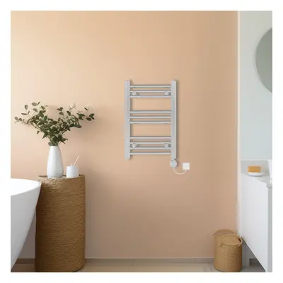 (Chrome, 600x400mm) NRG Prefilled Thermostatic Electric Straight Heated Towel Rail Radiator