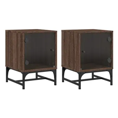 vidaXL Bedside Cabinets with Glass Doors Nightstand End Table pcs Brown Oak