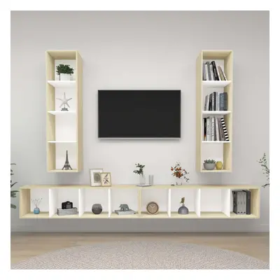 vidaXL 4x Wall Mounted TV Cabinets White & Sonoma Oak Engineered Wood TV Unit