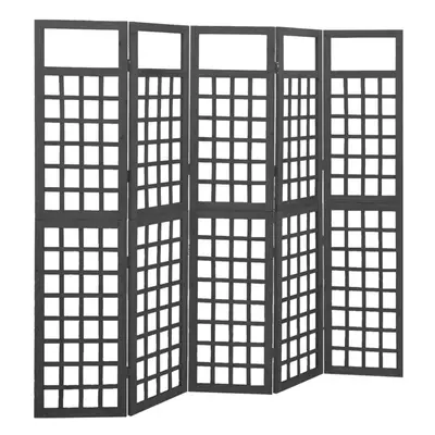 vidaXL Solid Fir Wood 5-Panel Room Divider/Trellis Black Patio Privacy Screen