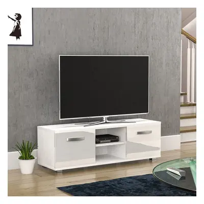 (White) Cosmo Door TV Stand Shelf Cabinet Display 120cm