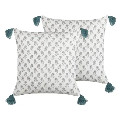 Set of Cushions CORNUS Cotton x cm Floral Pattern Block-Printing Blue