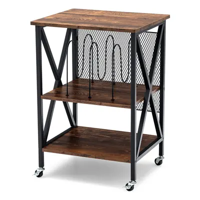 3-tier Rolling Stand Rustic Vinyl Record Storage Holder w/ Dividers