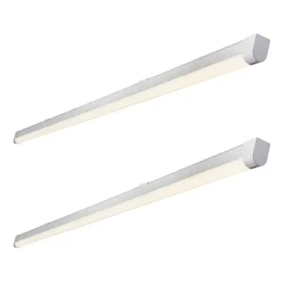 2 PACK 4ft Flicker Free Batten Light - 18W Cool White LED - Matt White & Opal