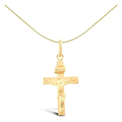 Jewelco London Solid 9ct Yellow Gold Flat INRI Crucifix Cross Pendant - JPX009