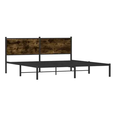 vidaXL Metal Bed Frame with Headboard Bed Base Bedstead Smoked Oak 183x213 cm