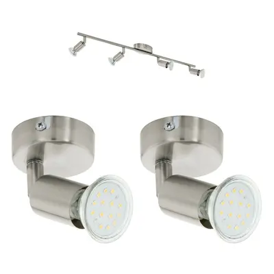 Quad Ceiling Spot Light & 2x Matching Wall Lights Satin Nickel Adjustable Head