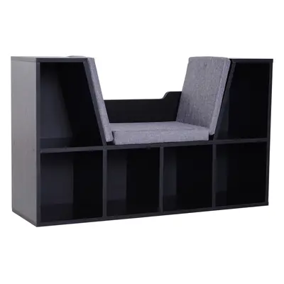 HOMCOM Cube Bookshelf Organizer with Reading Seat, Six Cubes, Black