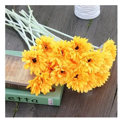 (Yellow) 10Pcs Sunbeam Artificial Flower Mum Gerber Daisy Bridal Bouquet Silk Wedding Party Flow