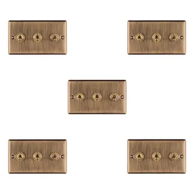 5 PACK Gang Triple Retro Toggle Light Switch ANTIQUE BRASS 10A Way Plate