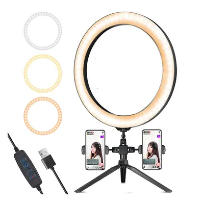 (26cm, With Phone Clips) LED Ring Light Stand 3200K-5800K Dimmable Lamp for Selfie Video Photo L