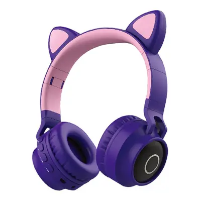 (Purple) Faddish Student Cute Cat's Ears Head-Mounted Headset No Wire Cartoon BT Game Chargeable