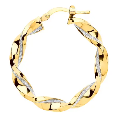 Jewelco London Ladies Yellow Gold-Plated Sterling Silver Square Tube Twist Moondust Hoop Earring