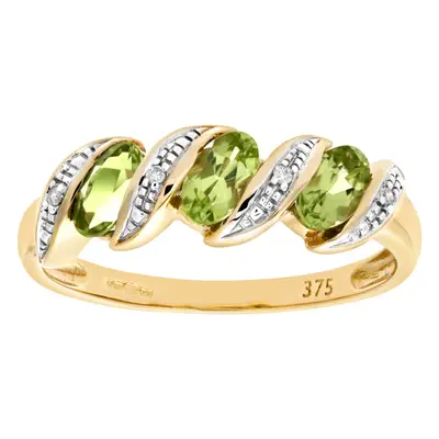 (S) Jewelco London 9ct Yellow Gold Diamond and Peridot Eternity Ladies Ring