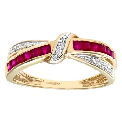 (K) Jewelco London 9ct Yellow Gold Ruby And Diamond Bow Ring