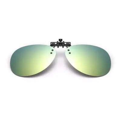 (Yellow+green) Sunglasses Mirror Pilot Polarized Clip on Night Vision Lens Anti-fog