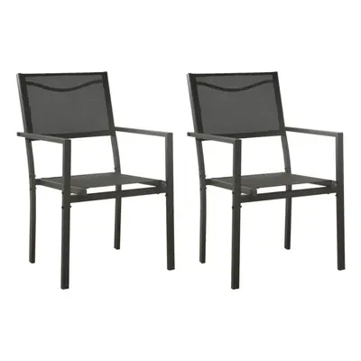 vidaXL 2x Garden Chairs Textilene & Steel Black&Anthracite Patio Dining Chair