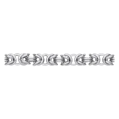 Jewelco London Ladies Rhodium Plated Sterling Silver Rounded 3D Square Byzantine Chain Bracelet 