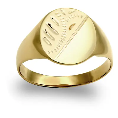 (U) Jewelco London Men's Solid 9ct Yellow Gold Diamond Cut Oval Signet Ring