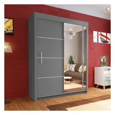 (150cm, Grey) Sliding Mirror Door Wardrobe | Vision