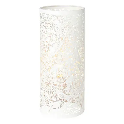 Pattern Table Lamp Light Matt Ivory Floral Bird Metal Cylindrical Shade Modern