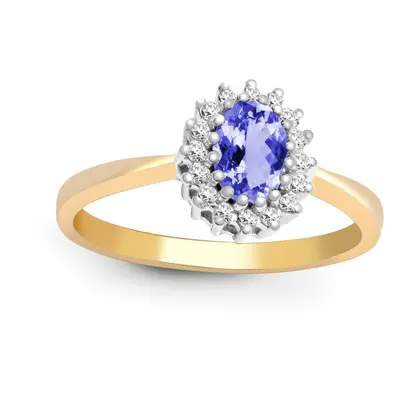 (S) Jewelco London 9ct Yellow Gold H I2 0.12ct Diamond and Oval Lilac 0.55ct Tanzanite Classic R