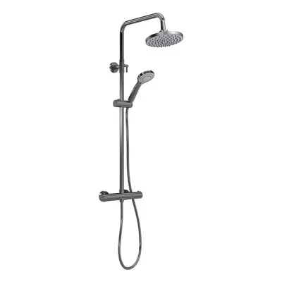 Round Thermostatic Shower Kit with Fixed Head & Adjustable Handset - Brushed Pewter