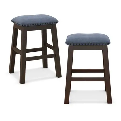 Set of Bar Stools Saddle Padded Seat Counter Height Stools W/ Wood Legs